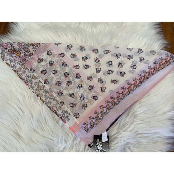 NWT Heart Soul Square Flowered Retro Neck Head Scarf Pastel Colors Pink 16"x16" - Picture 8 of 12
